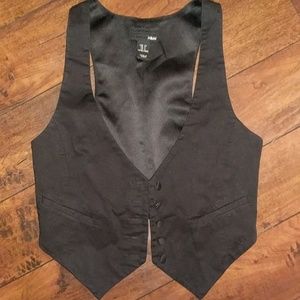 Black Satin Panel Button Down Vest